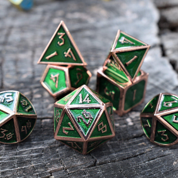 Elder Runes Emerald And Bronze Metal Dice Set by Misty Mountain Gaming