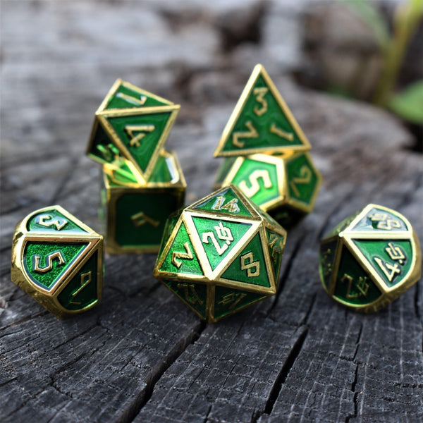 Elder Runes Emerald And Gold Metal Dice Set by Misty Mountain Gaming