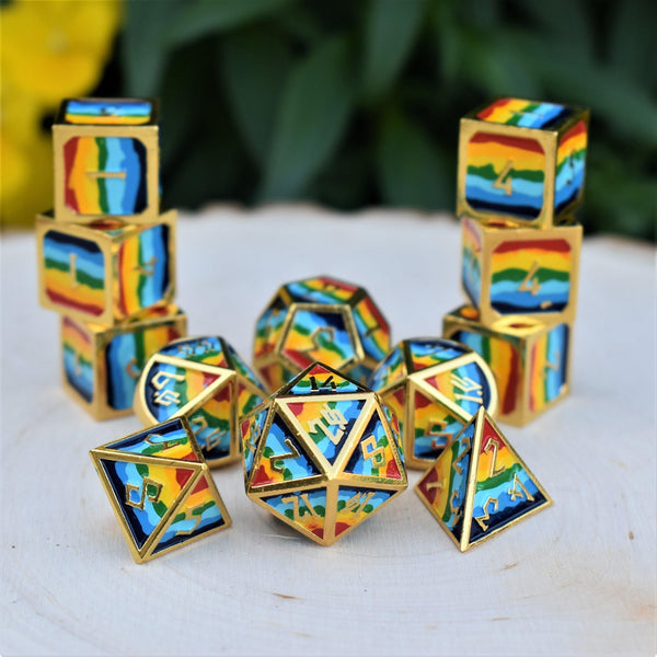 Elder Runes Pride And Gold Metal Dice Set by Misty Mountain Gaming