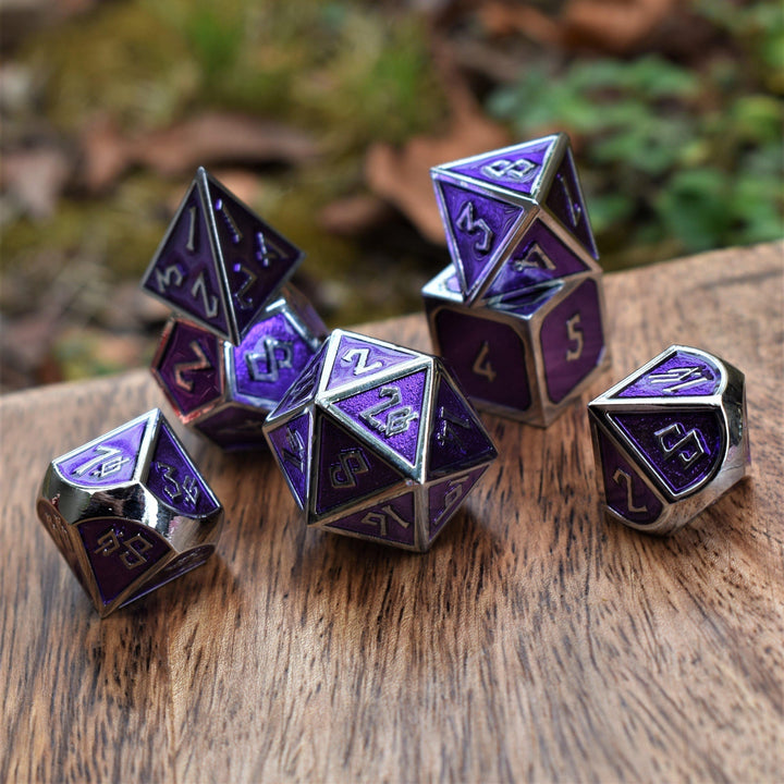 Elder Runes Purple And Silver Metal Dice Set by Misty Mountain Gaming