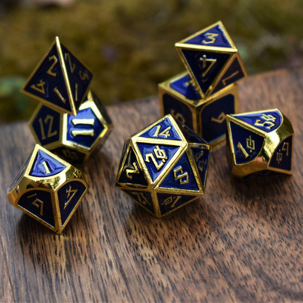 Elder Runes Royal Blue And Gold Metal Dice Set by Misty Mountain Gaming