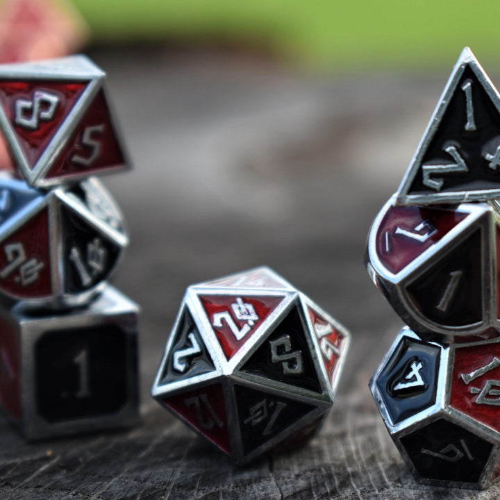 Elder Runes Scarlet And Crow Metal Dice Set by Misty Mountain Gaming