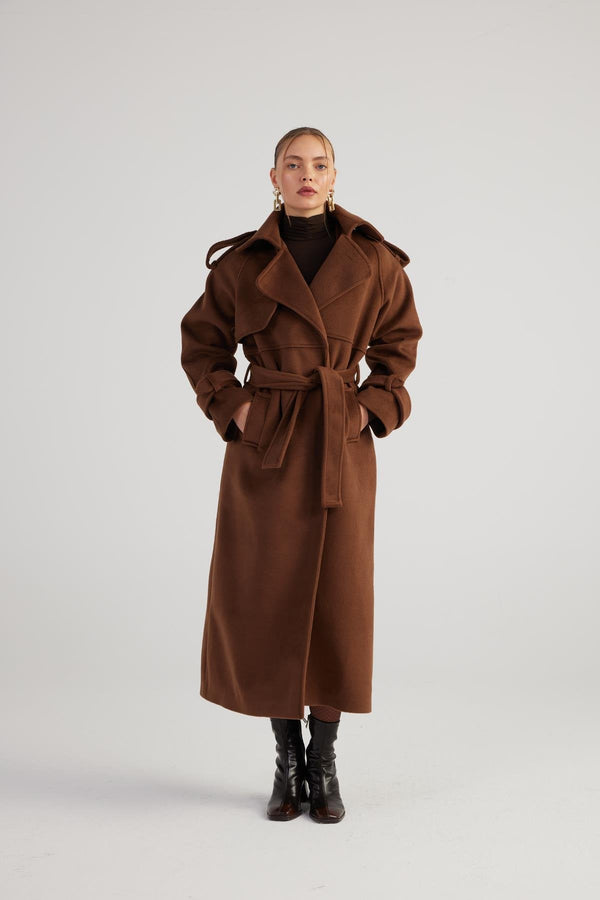 Nora Brown Cashmere Blend Maxi Coat-0