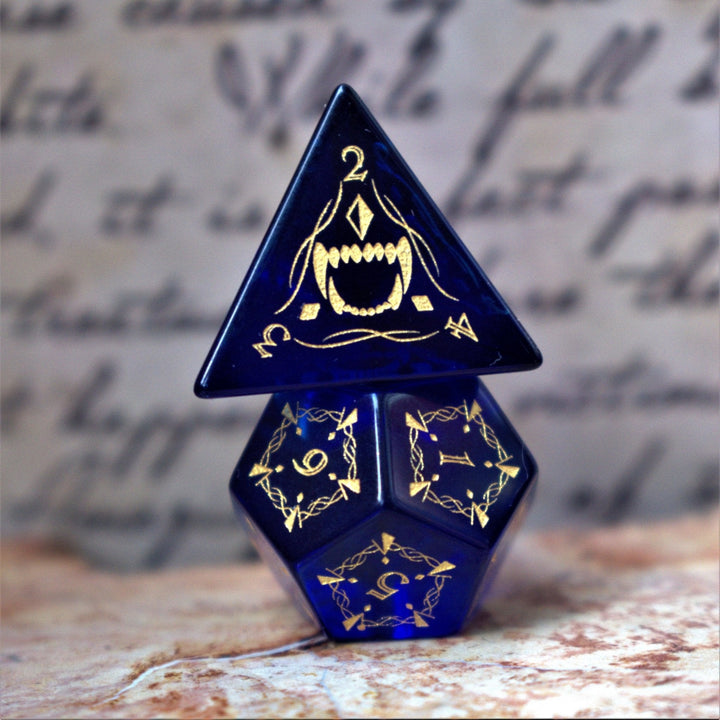 Fangs of Winter Blue Glass Dice Set by Misty Mountain Gaming