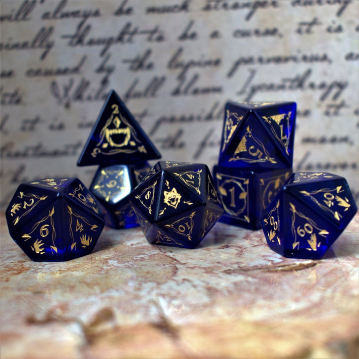 Fangs of Winter Blue Glass Dice Set by Misty Mountain Gaming