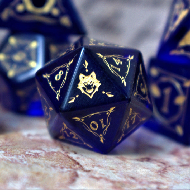 Fangs of Winter Blue Glass Dice Set by Misty Mountain Gaming