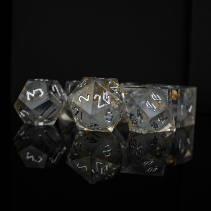 Golden Ashes Liquid Core Dice Set by Misty Mountain Gaming