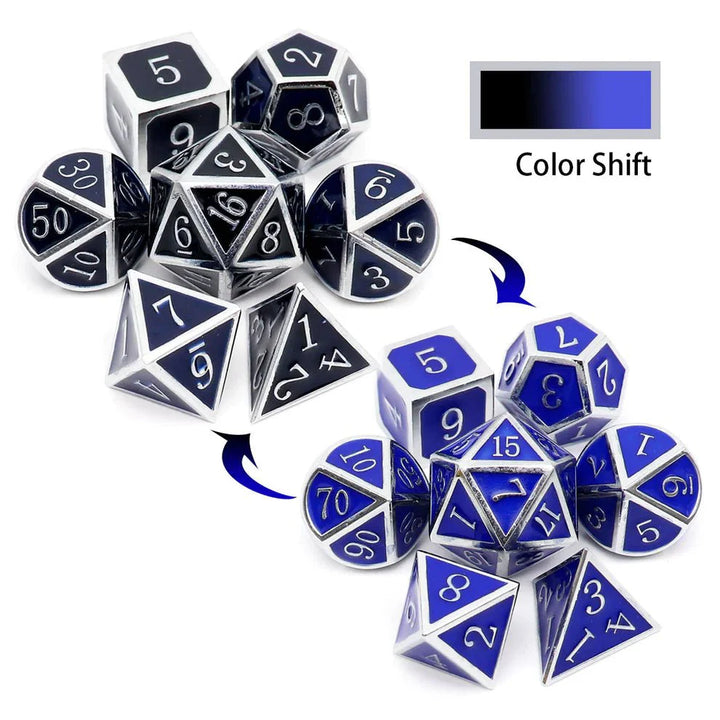 Heat Sensitive Dice Set - Silver Black Blue Shift by Haxtec