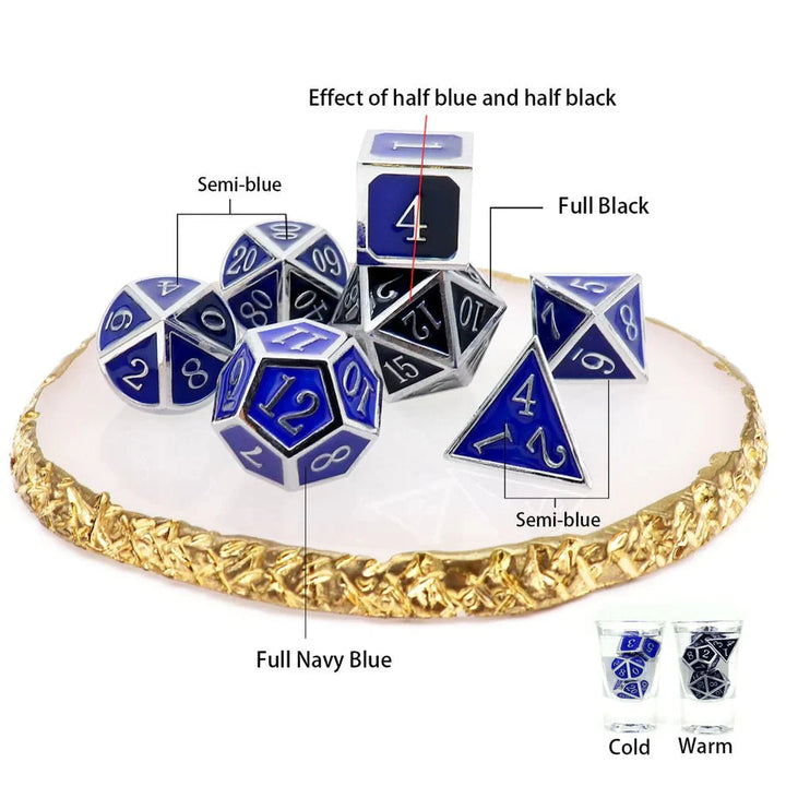 Heat Sensitive Dice Set - Silver Black Blue Shift by Haxtec