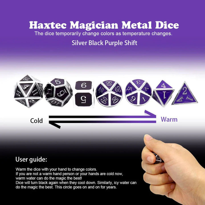 Heat Sensitive Dice Set - Silver Black Purple Shift by Haxtec