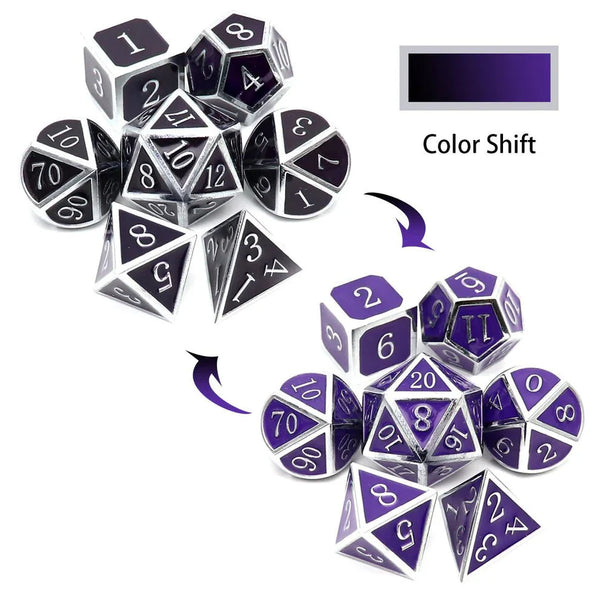 Heat Sensitive Dice Set - Silver Black Purple Shift by Haxtec