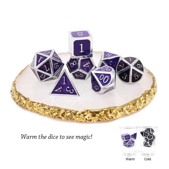 Heat Sensitive Dice Set - Silver Black Purple Shift by Haxtec