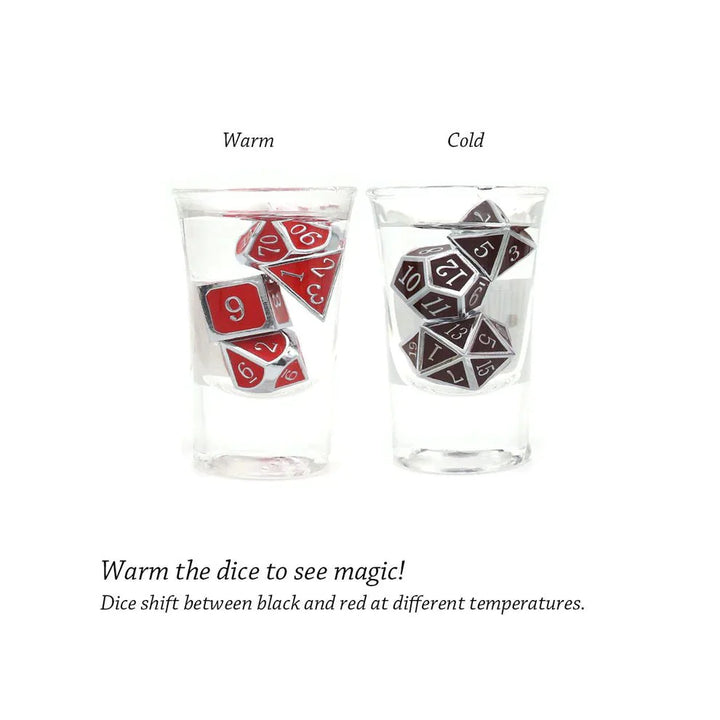 Heat Sensitive Dice Set - Silver Black Red Shift by Haxtec