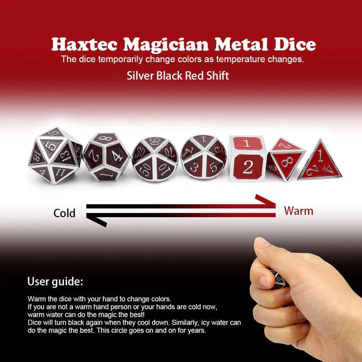 Heat Sensitive Dice Set - Silver Black Red Shift by Haxtec