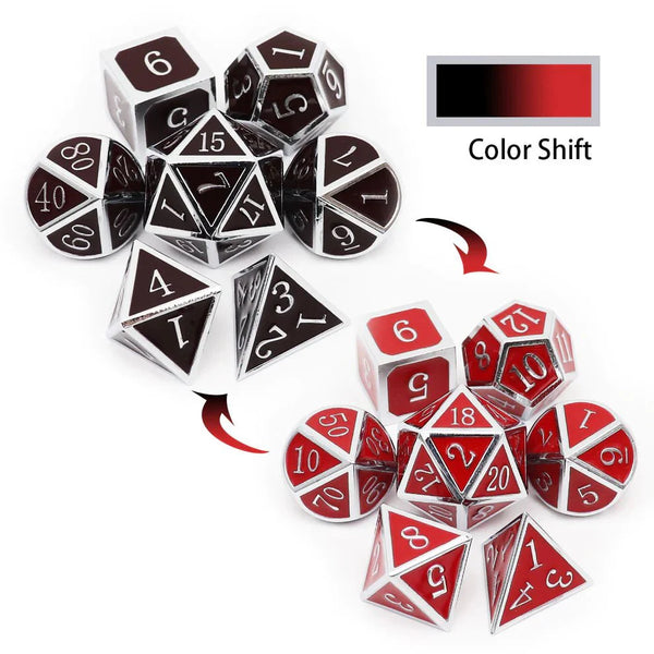 Heat Sensitive Dice Set - Silver Black Red Shift by Haxtec