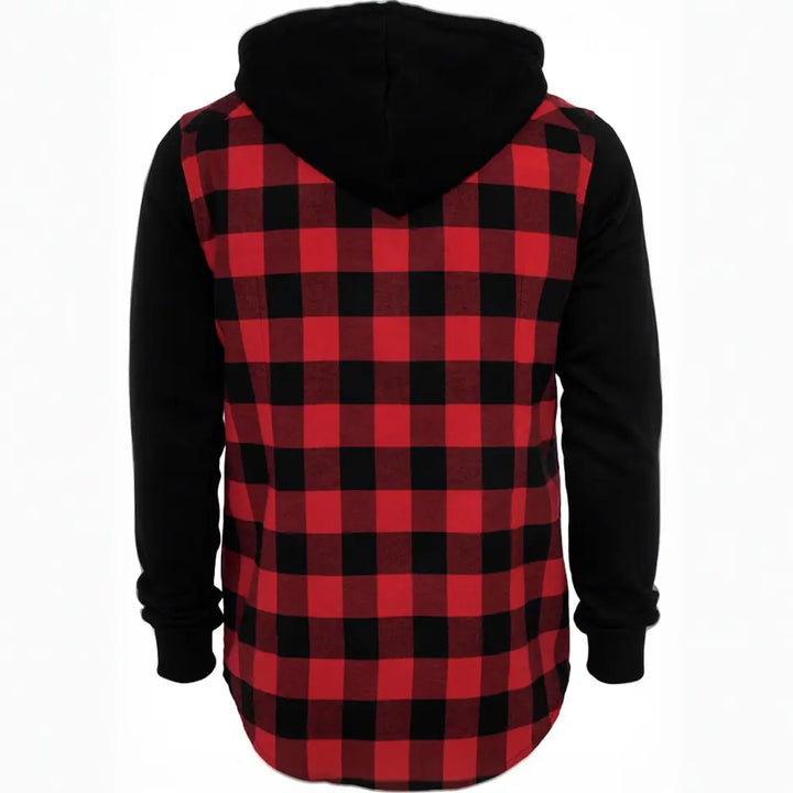 Hooded Checked Flanell Sweat Sleeve Shirt-4