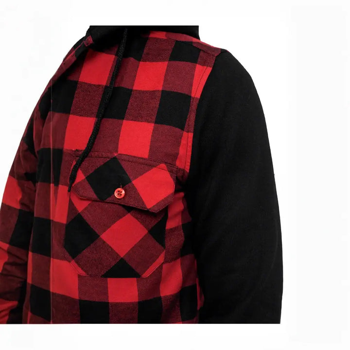 Hooded Checked Flanell Sweat Sleeve Shirt-2