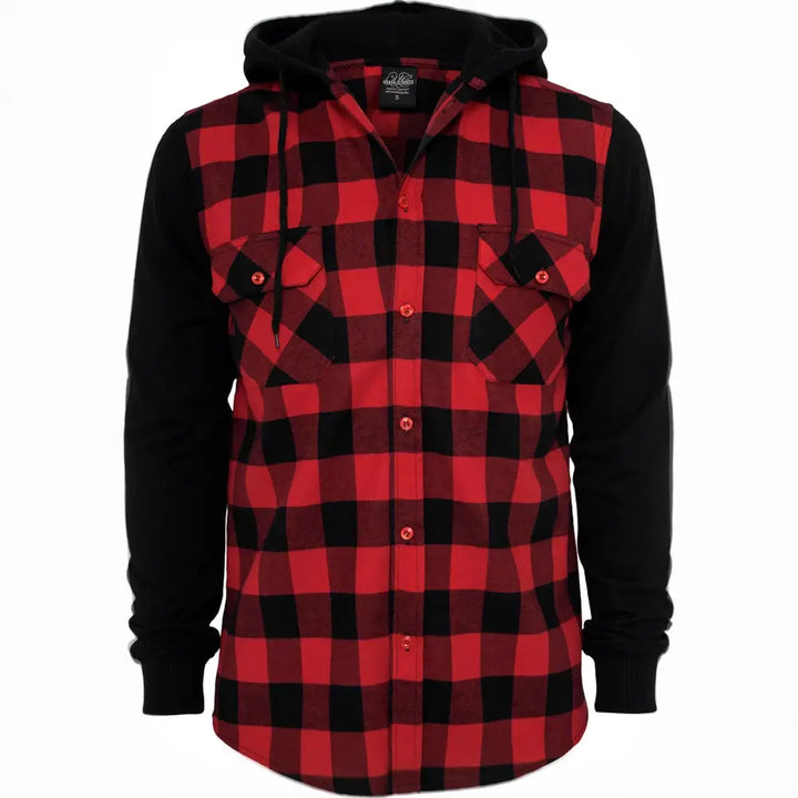 Hooded Checked Flanell Sweat Sleeve Shirt-3