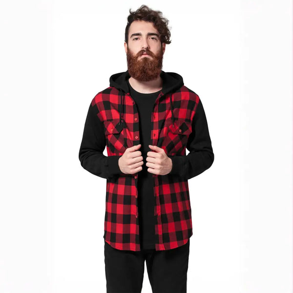 Hooded Checked Flanell Sweat Sleeve Shirt by Urban Classics