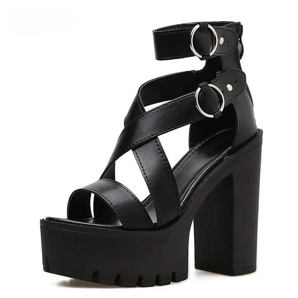 Bound Strappy Buckle Platform Heel by Darkstorm