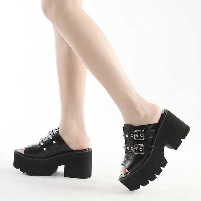 Earthbound Buckle Spiked Platform Mule by Darkstorm