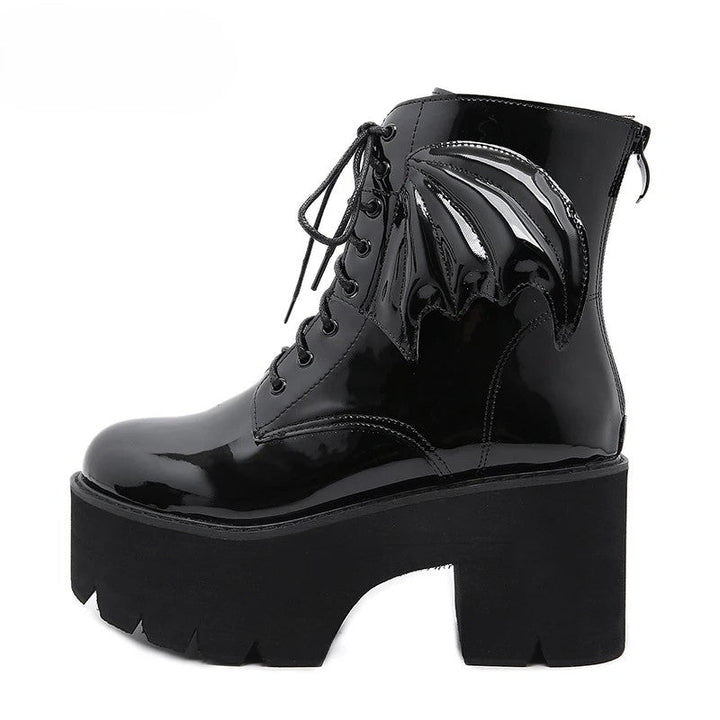 Bat Wing PVC Lace-up Ankle Platform Boot by Darkstorm