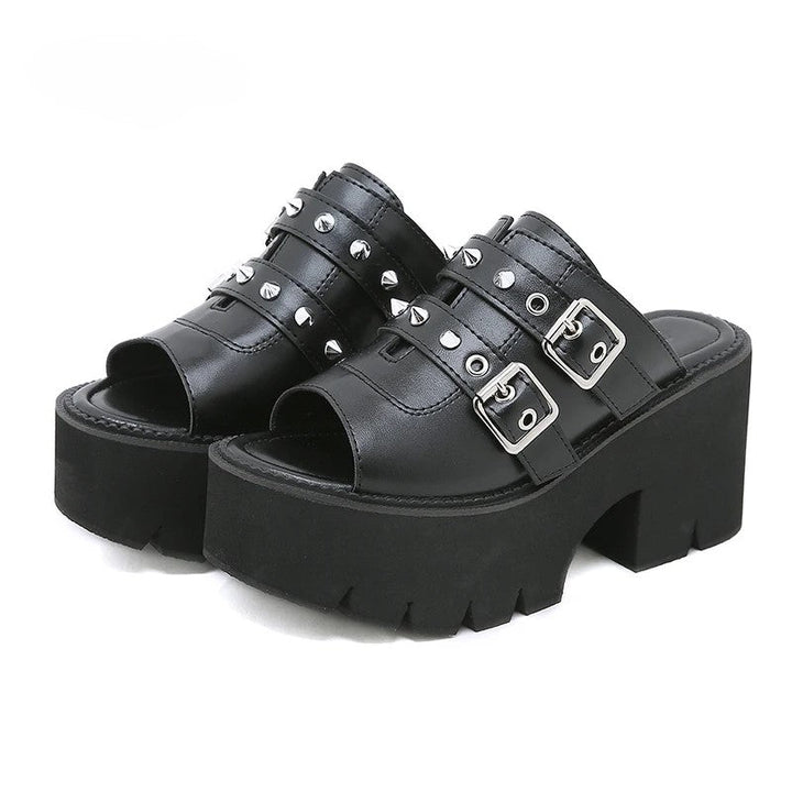 Earthbound Buckle Spiked Platform Mule by Darkstorm