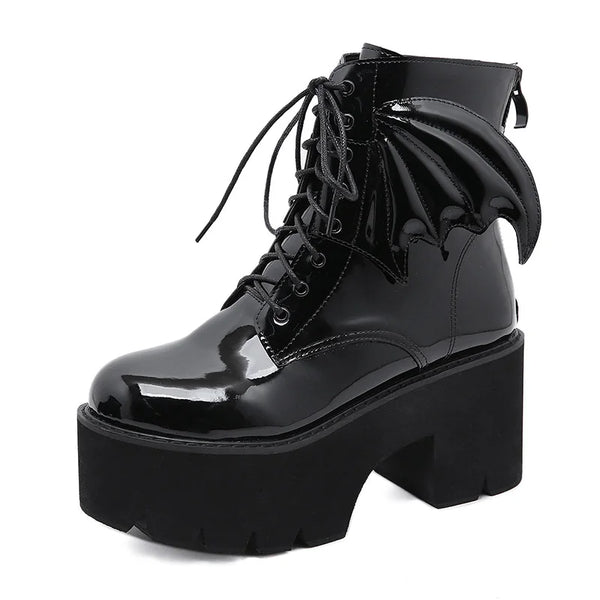 Bat Wing PVC Lace-up Ankle Platform Boot-0