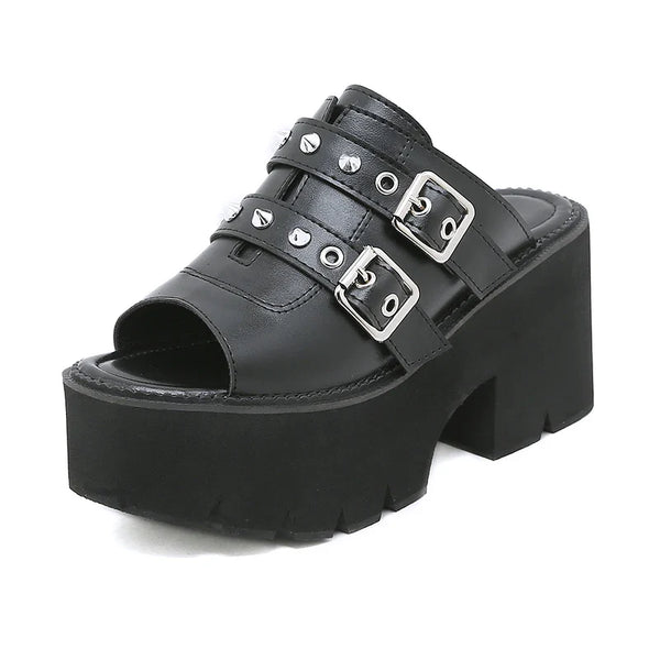 Earthbound Buckle Spiked Platform Mule by Darkstorm