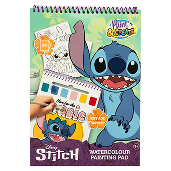 Disney Stitch Sketchbook + watercolours and paintbrush