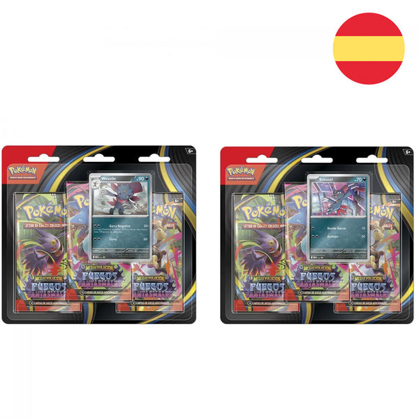 Spanish Pokemon Phantasmal Flames pack containing 3 booster packs of collectible cards assorted