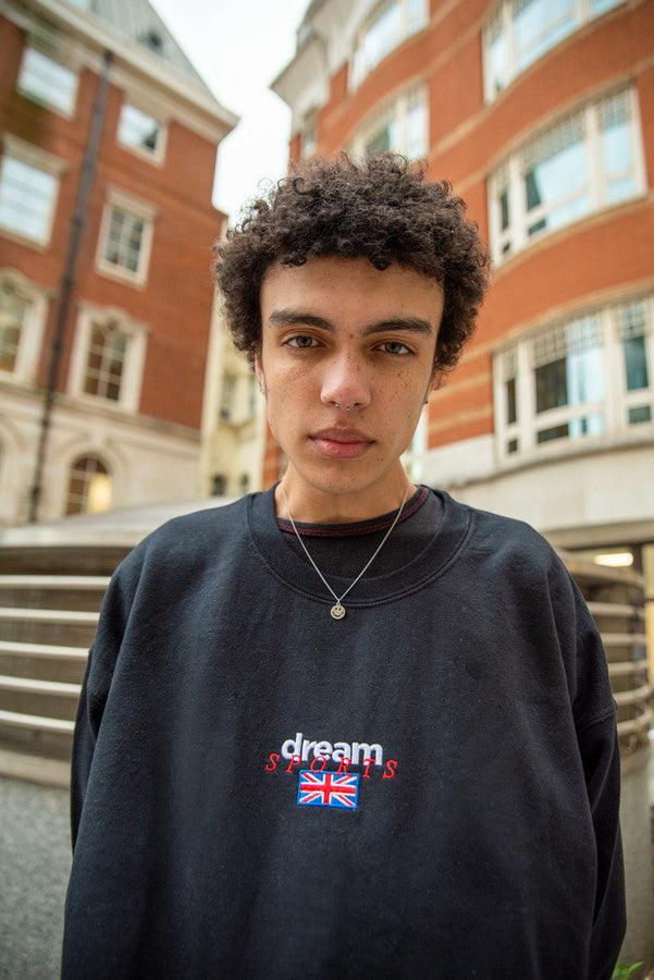 Black Sweatshirt With Dream Sports Embroidery by Dreambutdonotsleep