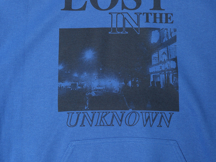 Royal Blue Hoodie With Printed 'Lost In The Unknown' Design by Dreambutdonotsleep