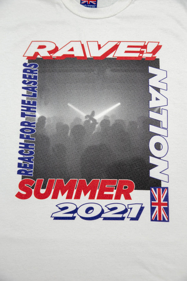 Short Sleeved T-shirt in White with Reach For The Lasers Print-1