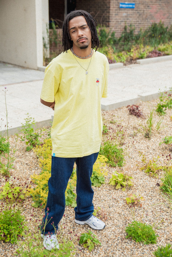 Short Sleeve Tshirt in Yellow with Bro Shroom Embroidery by Dreambutdonotsleep