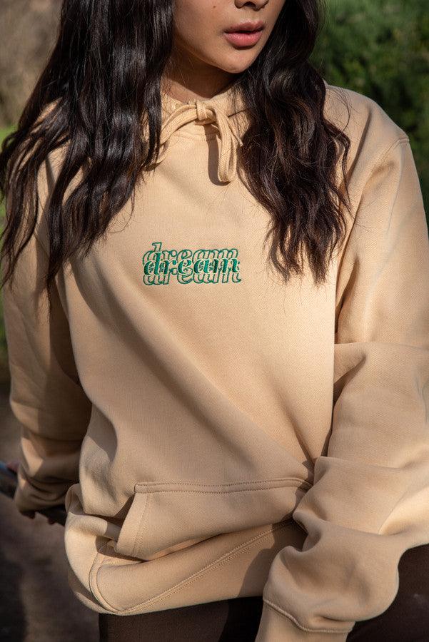 Hoodie in Tan with Three Type Logo Embroidery-2