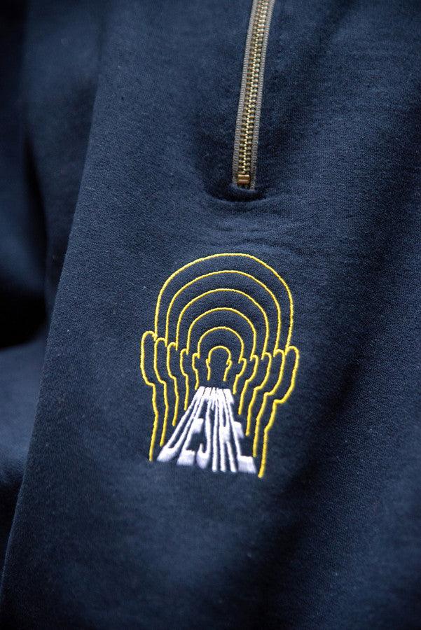 1-4 Zip Sweatshirt In Navy With Desire Embroidery by Dreambutdonotsleep