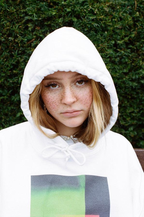 Hoodie In White With Light Leak Print by Dreambutdonotsleep