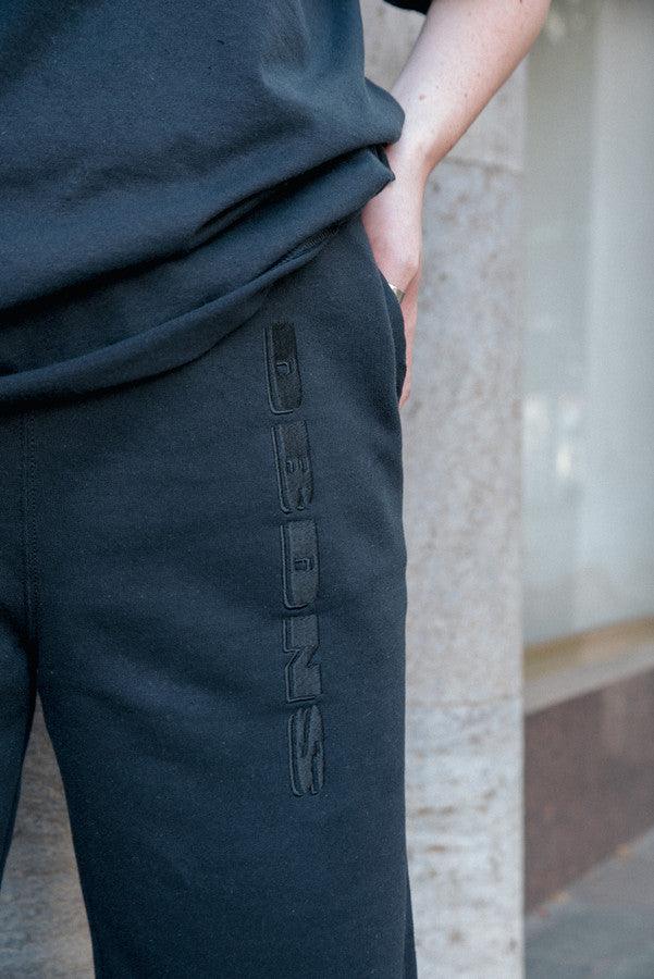 Joggers in Black with Embroidered Logo Design-1