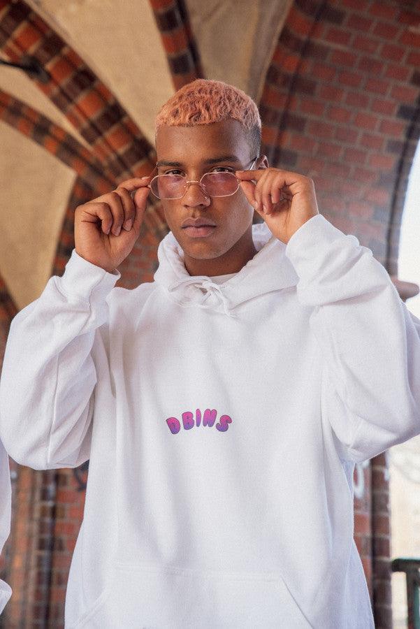 Hoodie in White with Grape Bubble Logo Print by Dreambutdonotsleep