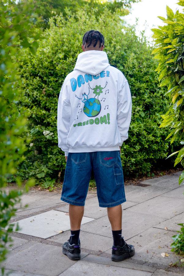 Hoodie in White with Worldwide Freedom print-4