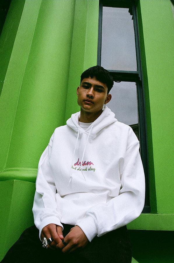 90s Logo Design On White Hoodie by Dreambutdonotsleep