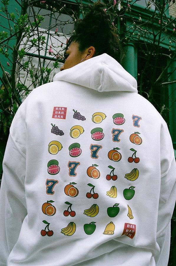 Fruity Casino Slots Design On White Hoodie by Dreambutdonotsleep