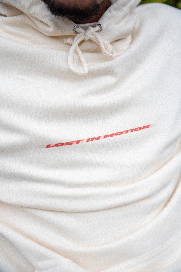 Hoodie in Neutral With Lost In Motion Logo Print by Dreambutdonotsleep