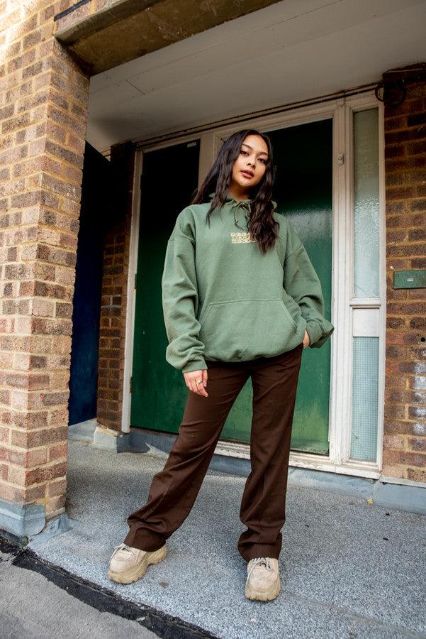 Hoodie In Military Green With Repeat Embroidery by Dreambutdonotsleep