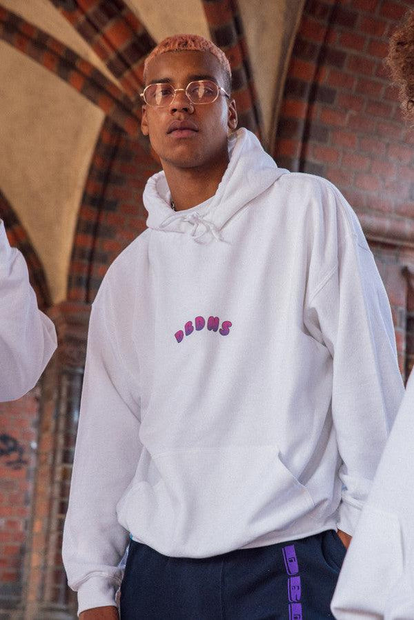 Hoodie in White with Grape Bubble Logo Print by Dreambutdonotsleep