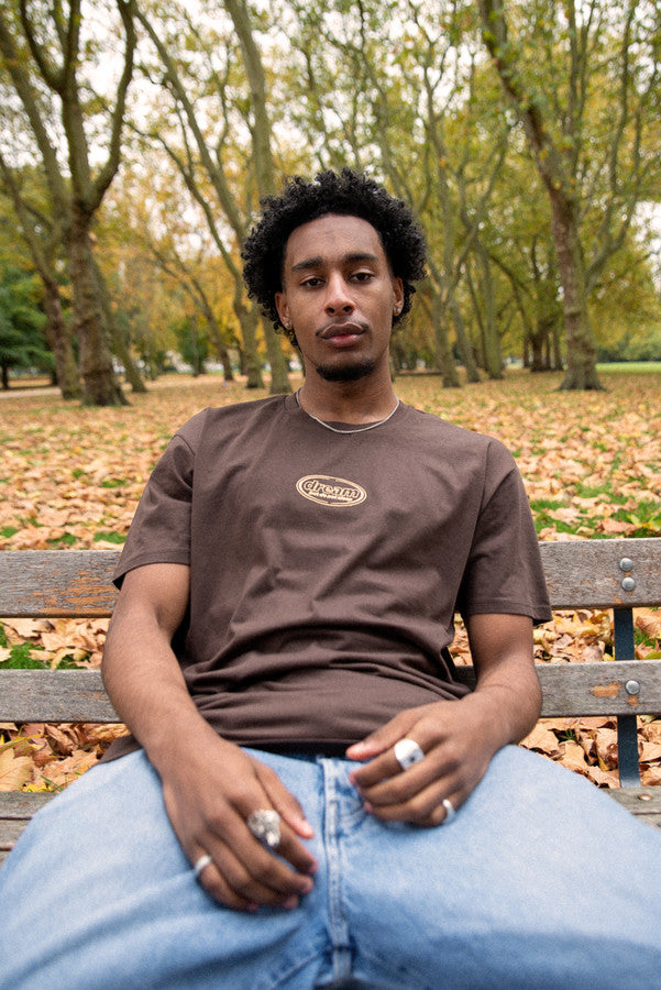 Short Sleeved T-Shirt in Dark Chocolate Brown With Oval Logo Embroidery by Dreambutdonotsleep