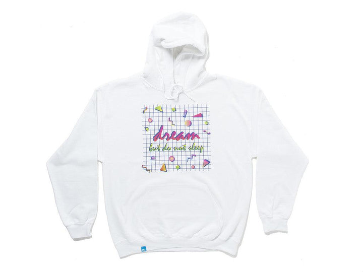 90s Grid Design Printed On A White Cotton Hoodie by Dreambutdonotsleep