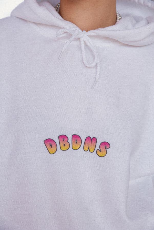 Hoodie in White with Watermelon Bubble Logo Print by Dreambutdonotsleep