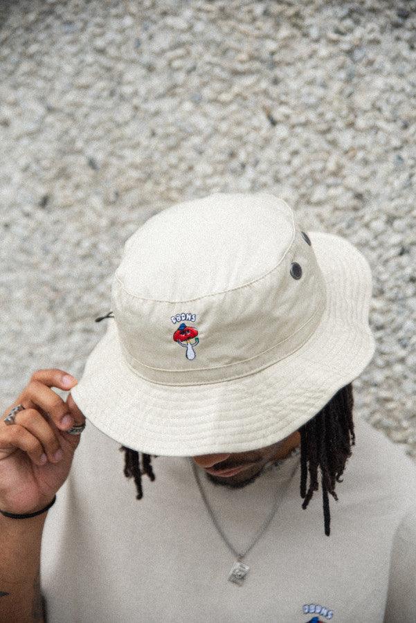 Bucket Hat In Sand With Embroidered Bro Shroom by Dreambutdonotsleep